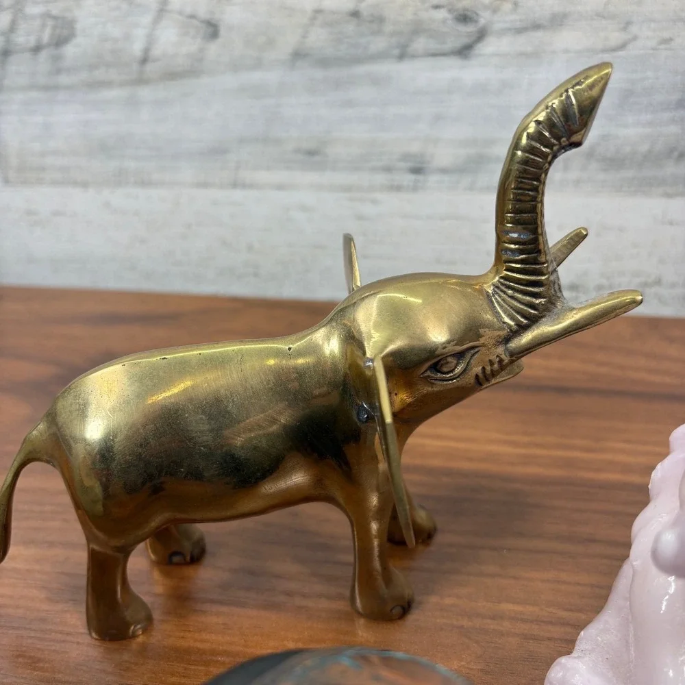 Vintage Elephants Red Resin Chinese Feng Shui, Brass, Two Candles Lot of‎ 12